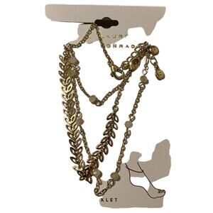 Lauren Conrad Rose Gold Tone Beaded Leaf Assorted Anklet Set New Jewelry Ankle